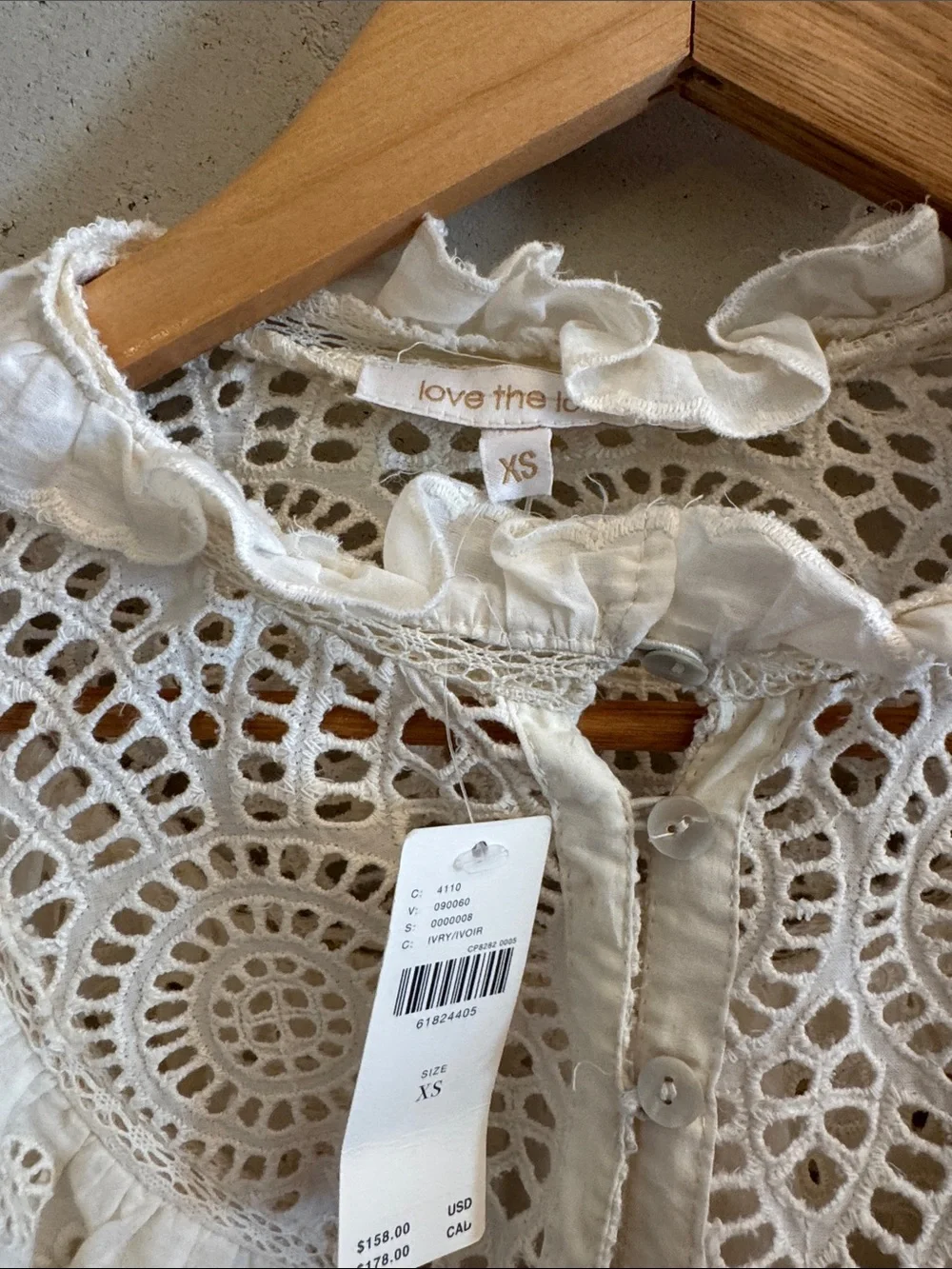 Love the Label XS NWT Anthropologie Eyelet Dreamer Ruffle Lace Trim Blouse boho